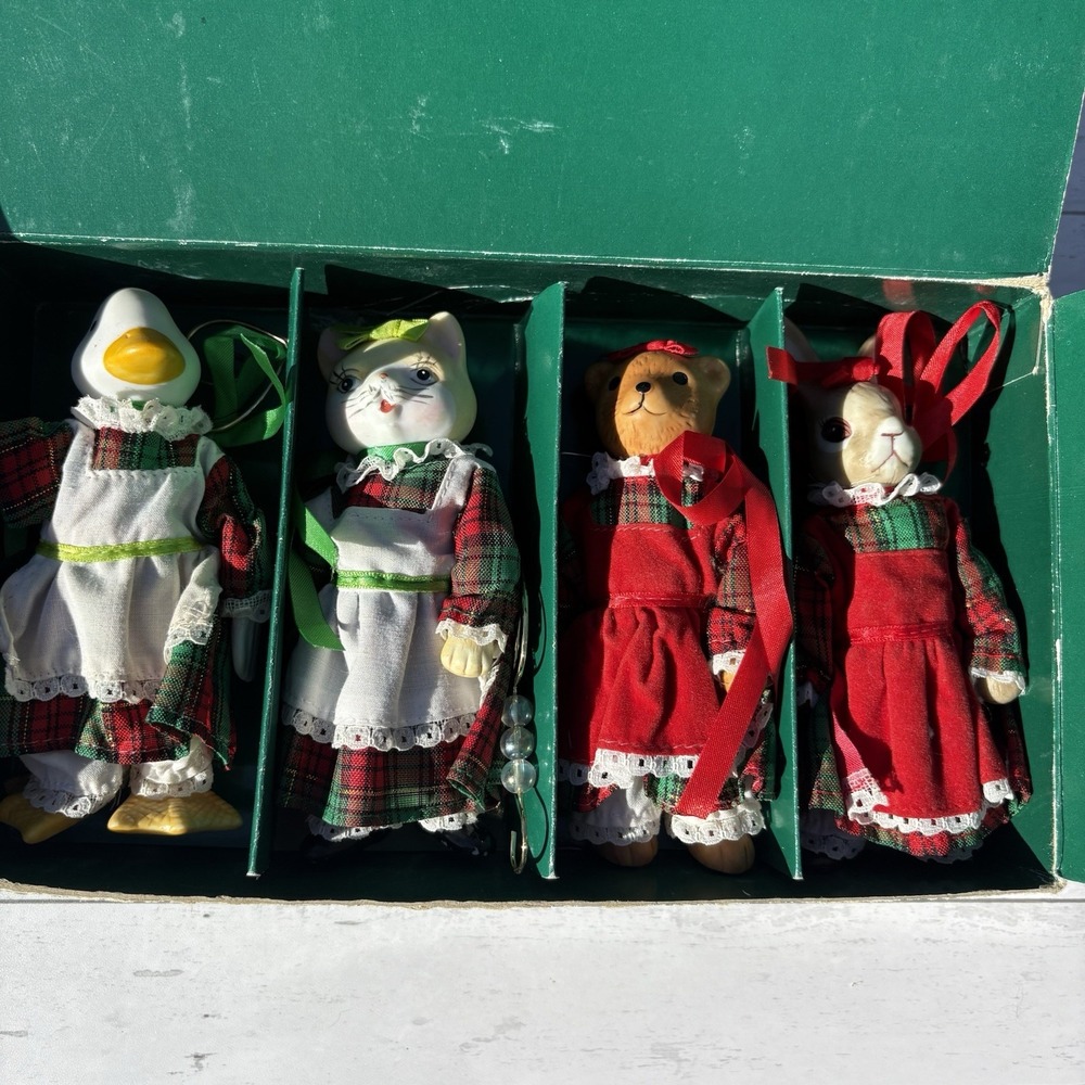 Special Appointments (4) Vtg Porcelain Holiday Animal Christmas Ornament Dolls